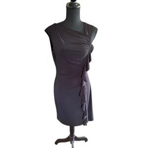 Spense Petite PS Black Sleeveless Ruffle Front Sheath Dress